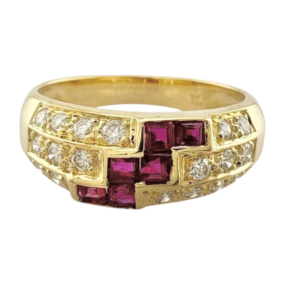 RING K18 YELLOW GOLD RUBY DIAMOND - 2