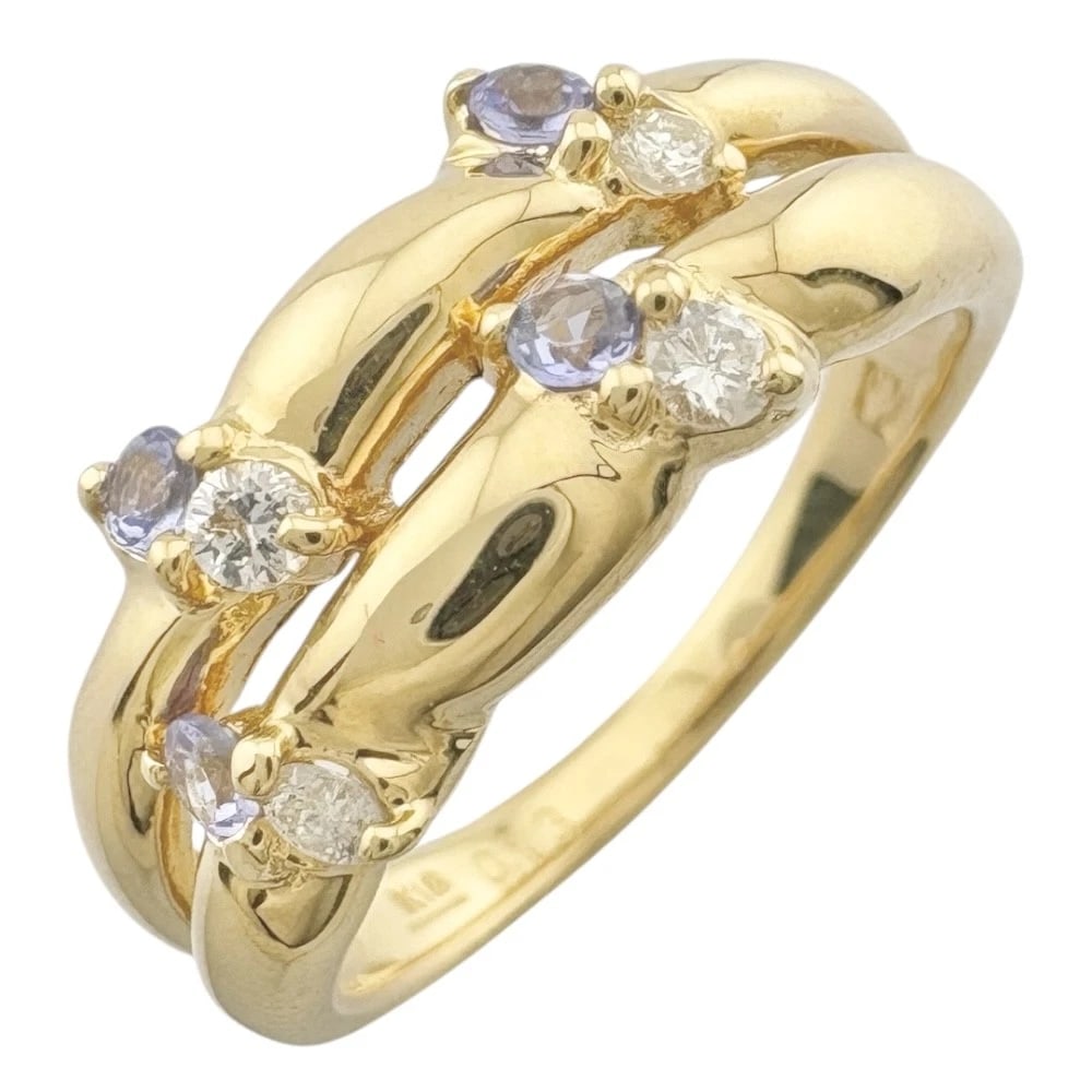 RING K18 YELLOW GOLD TANZANITE DIAMOND (1 of 6)