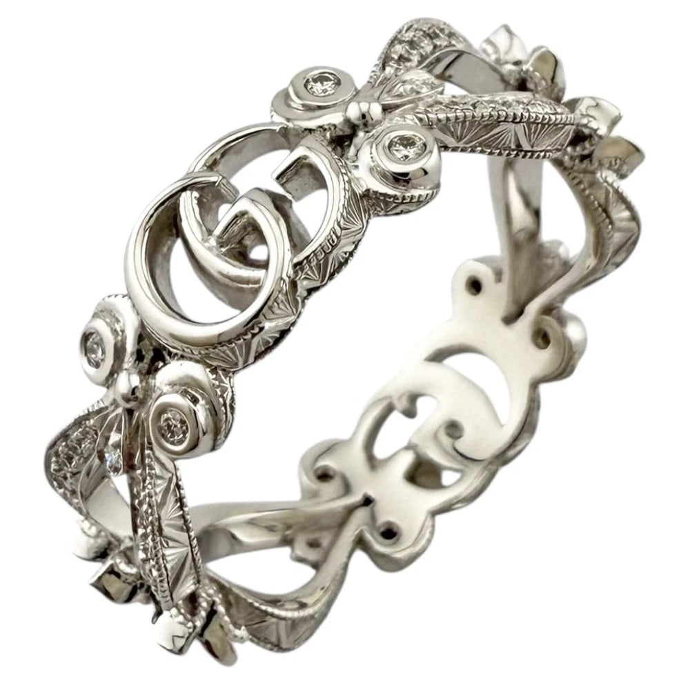 GUCCI RING K18 WHITE GOLD DIAMOND: GUCCI Ring K18 white gold diamond Brand: GUCCI Type: Ring Material: K18 white gold Main Stone/Creation Natural Color: Silver Size: US 7 3/4 Accessories: None Accessories Notice: When purch