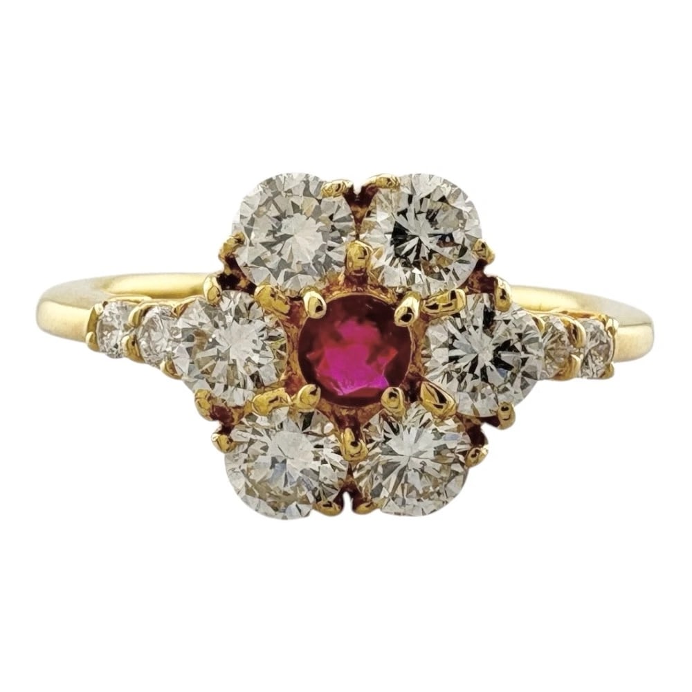 RING K18 YELLOW GOLD RUBY DIAMOND - 2