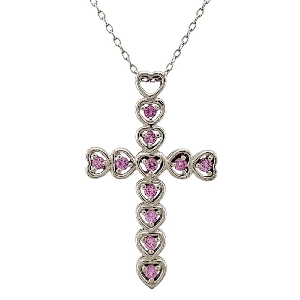 NECKLACE K18 WHITE GOLD SAPPHIRE CROSS HEART (1 of 6)