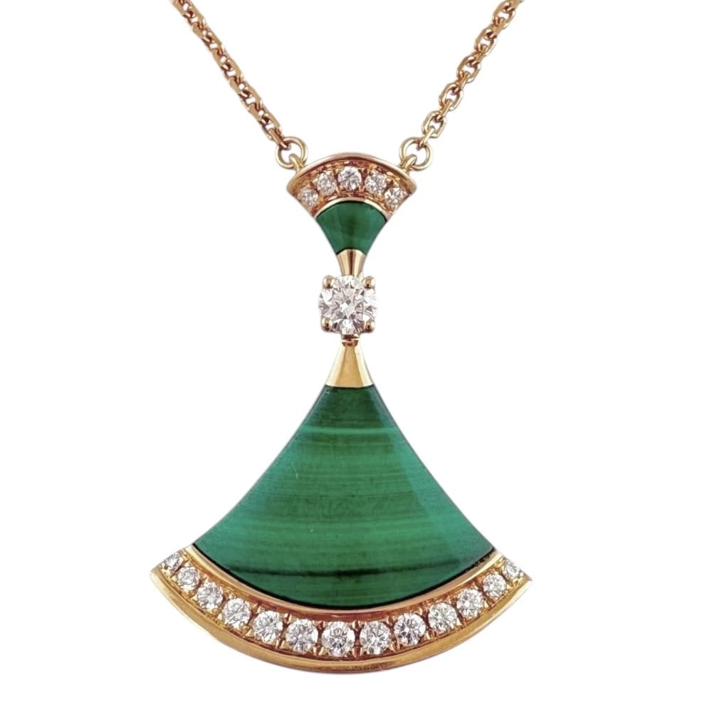 BVLGARI NECKLACE K18 PINK GOLD MALACHITE DIAMOND (1 of 5)