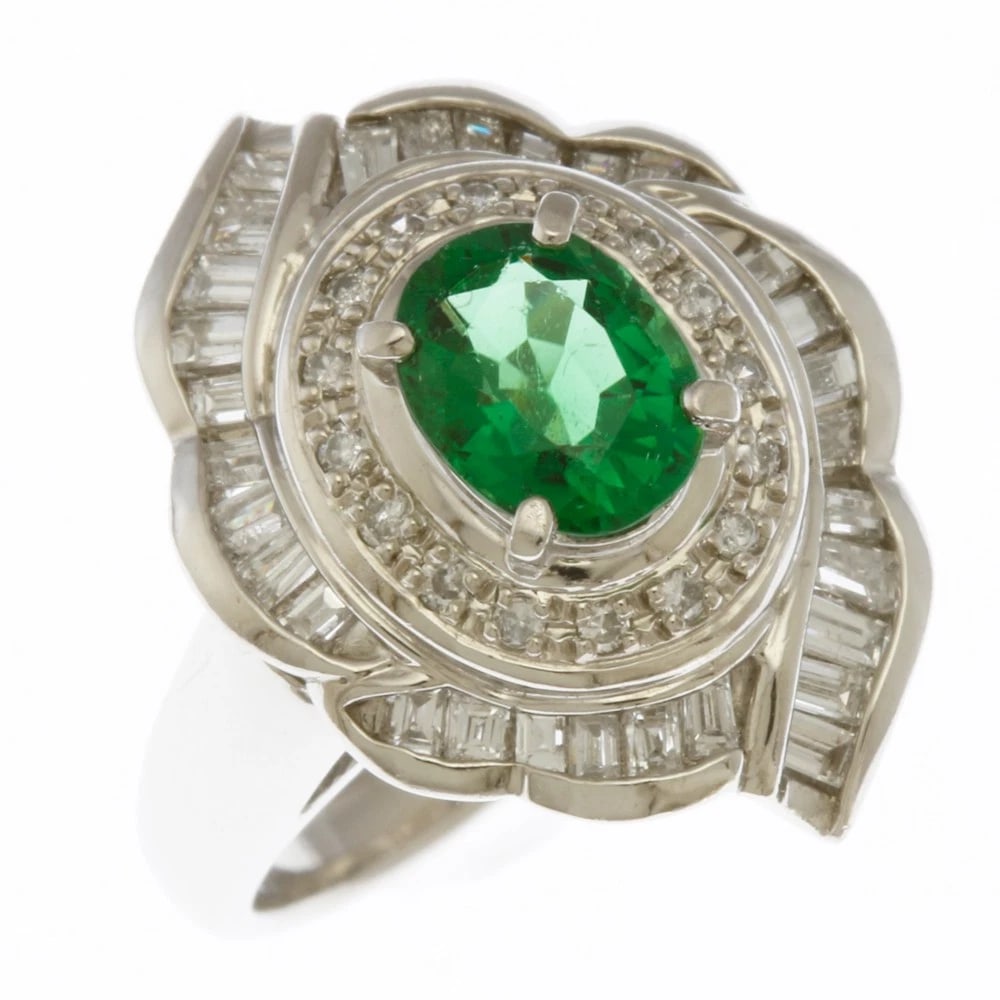 NOBRAND RING PT900PLATINUM TOURMALINE DIAMOND (1 of 4)