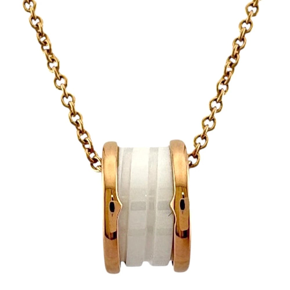 BVLGARI NECKLACE K18 PINK GOLD CERAMIC: BVLGARI Necklace K18 Pink Gold ceramic Brand: BVLGARI Type: Necklace Material: K18 Pink Gold Color: Pink gold Size: Size(CM) Total Length:48cm Chain width:1.5mm Top:W9.0mm x H14.5mm Accessories: