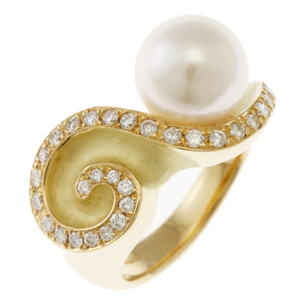 RING K18 YELLOW GOLD PEARL DIAMOND (1 of 5)