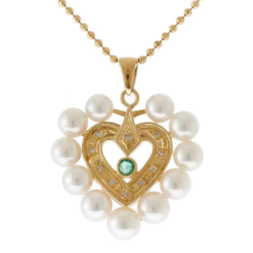 NECKLACE K18 YELLOW GOLD PEARL EMERALD HEART: Necklace K18 yellow gold Pearl Emerald heart Brand: Unbranded Type: Necklace Material: K18 yellow gold Main Stone/Creation Pearl Color: gold Size: Size(CM) Total Length:51cm Chain width:1.0mm Top: