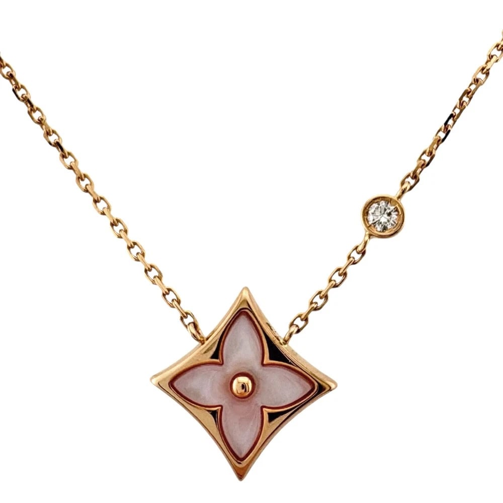 LOUIS VUITTON NECKLACE K18 PINK MOTHER OF PEARL DIAMOND: LOUIS VUITTON Necklace K18 Pink Mother of Pearl diamond Brand: LOUIS VUITTON Type: Necklace Material: K18 Pink Gold Main Stone/Creation Pink Mother of Pearl Color: Pink gold Size: Size(CM) Total L
