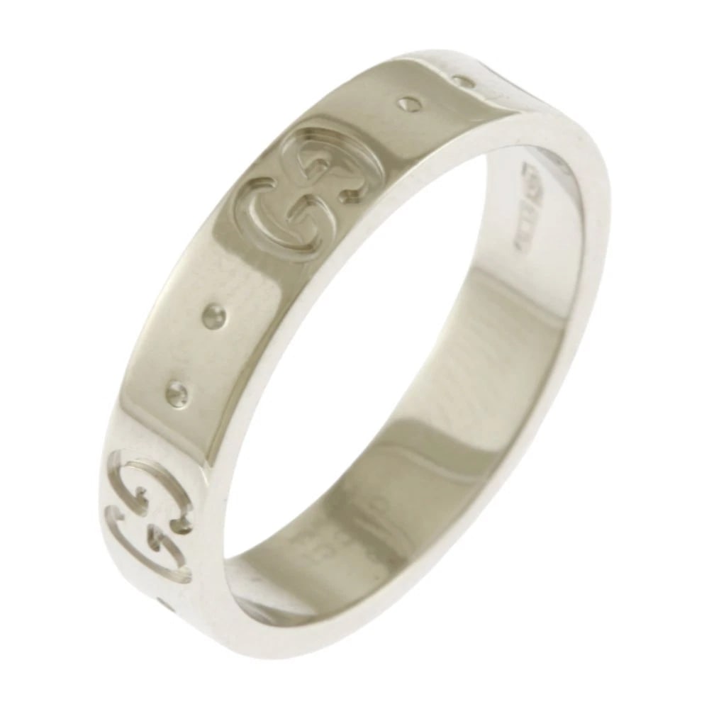 GUCCI RING K18 WHITE GOLD ICON: GUCCI Ring K18 white gold icon Brand: GUCCI Type: Ring Material: K18 white gold Color: Silver Size: US 4 3/4 Accessories: None Accessories Notice: When purchasing pre-owned goods, please r