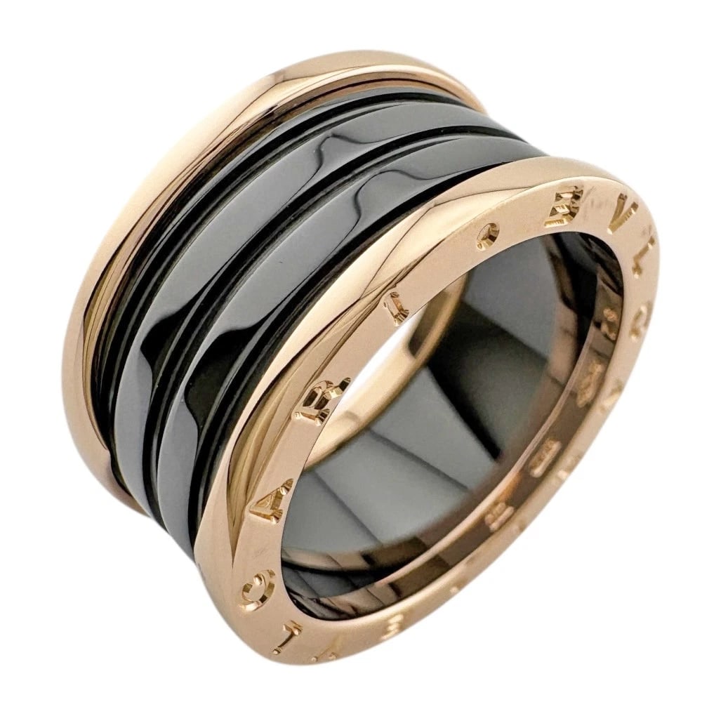 BVLGARI RING K18 PINK CERAMIC B-ZERO.1 4-BAND BLACK CERAMIC (1 of 3)