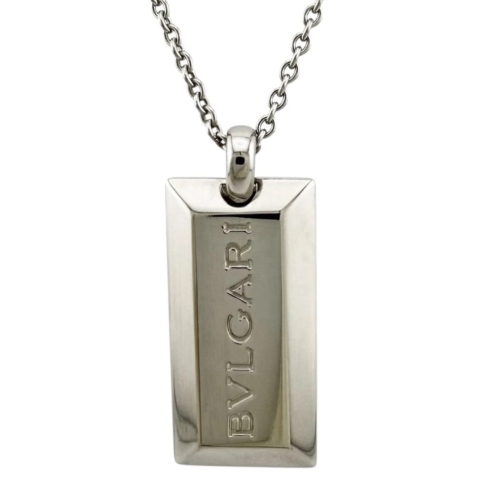 BVLGARI NECKLACE K18 WHITE GOLD INGOT: BVLGARI Necklace K18 white gold ingot Brand: BVLGARI Type: Necklace Material: K18 white gold Color: Silver Size: Size(CM) Total Length:41cm Chain width:1.5mm Top:W13.0mm x H30.0mm 