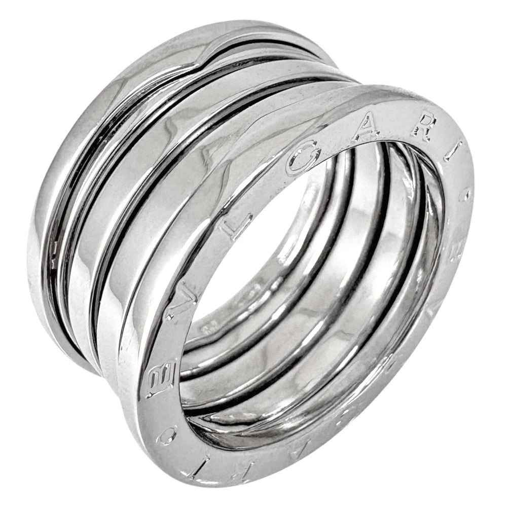 BVLGARI RING K18 WHITE GOLD B-ZERO.1 4 BANDS: BVLGARI Ring K18 white gold B-zero.1 4 bands Brand: BVLGARI Type: Ring Material: K18 white gold Color: Silver Size: US 7 3/4 Accessories: None Accessories Notice: When purchasing pre-owned