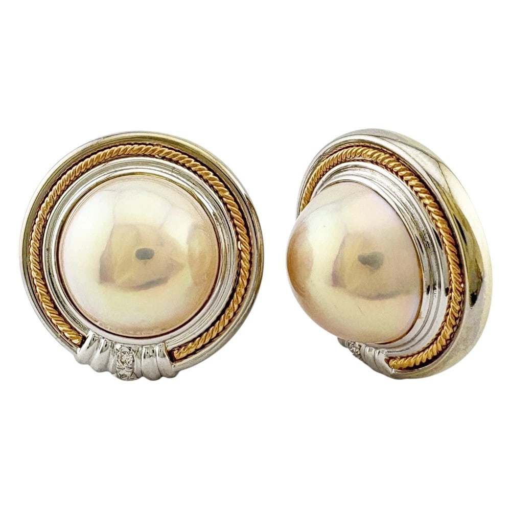 TASAKI EARRING 14 WHITE GOLD K18 YELLOW GOLD: TASAKI Earring 14 white gold K18 yellow gold Brand: TASAKI Type: Earring Material: 14 white gold Main Stone/Creation Mabe Pearl Color: gold Size: Size(CM) 23.0mm x 22.5mm(*mm) Accessories: None