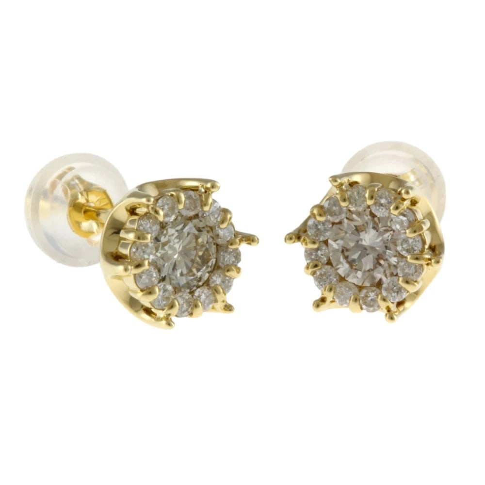 NEW EARRING K18 YELLOW GOLD DIAMOND DIAMOND (1 of 4)