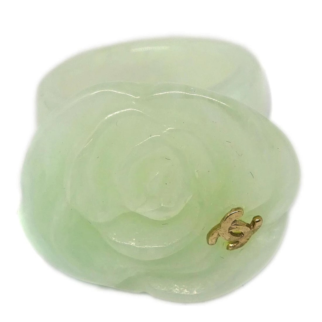 CHANEL RING LIGHT GREEN ACRYLIC: Chanel Ring Light Green Acrylic Brand: Chanel Type: Ring Material: Acrylic Color: Light Green Size: 6.25 - 6.5 US Accessories: None Accessories Notice: When purchasing pre-owned goods, please