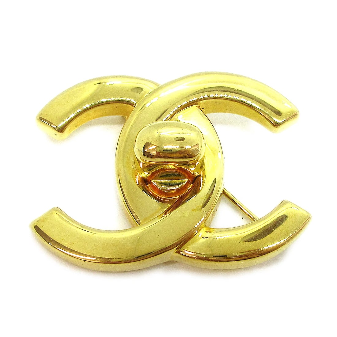 CHANEL TURNLOCK BROOCH PIN GOLD LARGE (1 of 4)