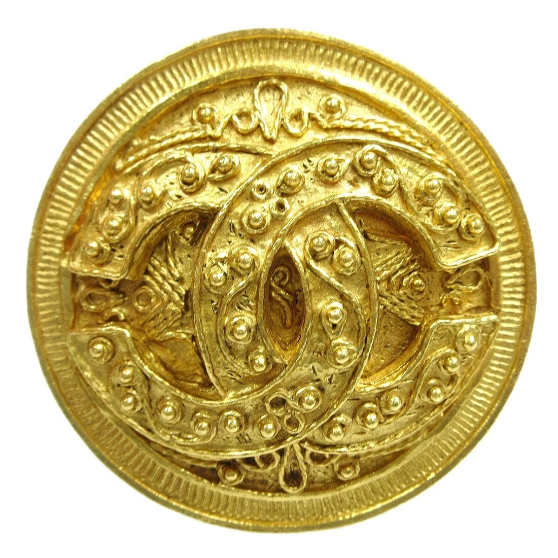 CHANEL CC MEDALLION BROOCH PIN GOLD (1 of 4)