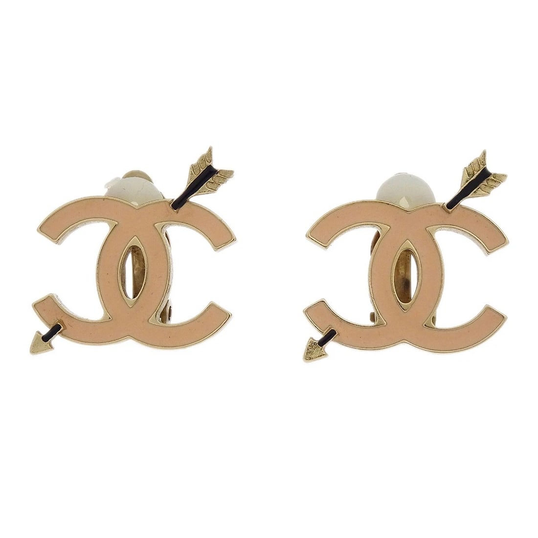 CHANEL GOLD CC AND ARROW EARRINGS CLIP-ON: Chanel Gold CC And Arrow Earrings Clip-On Brand: CHANEL Type: Earrings Material: Gold-plated Color: Gold Size: W 2.0 x H 2.2 cm Accessories: None Accessories Notice: When purchasing pre-owned