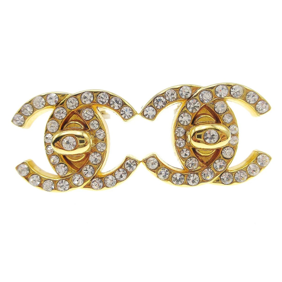 CHANEL CC TURNLOCK RHINESTONE EARRINGS CLIP-ON (1 of 2)