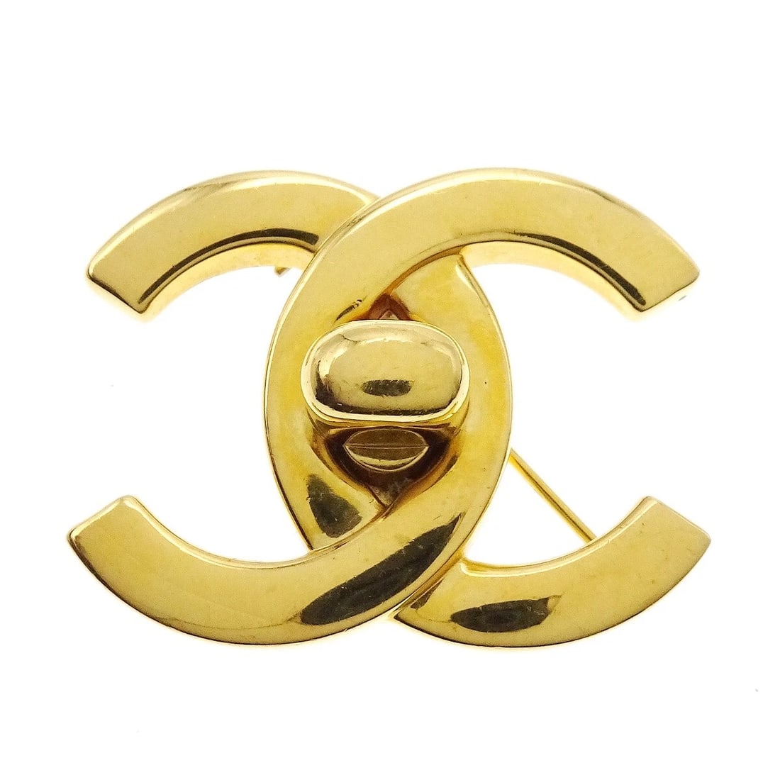 CHANEL TURNLOCK BROOCH PIN GOLD LARGE (1 of 4)