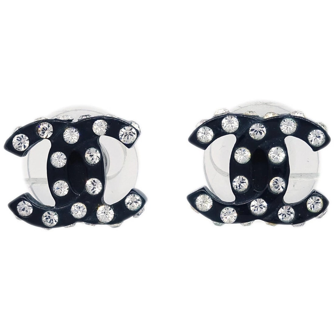 CHANEL CC PIERCED EARRINGS EARRINGS BLACK: Chanel CC Pierced Earrings Earrings Black Brand: CHANEL Type: Piercing Material: Silver Plated Rhinestone Color: Silver Size: W 1.4 x H 1.2 cm Accessories: None Accessories Notice: When pu