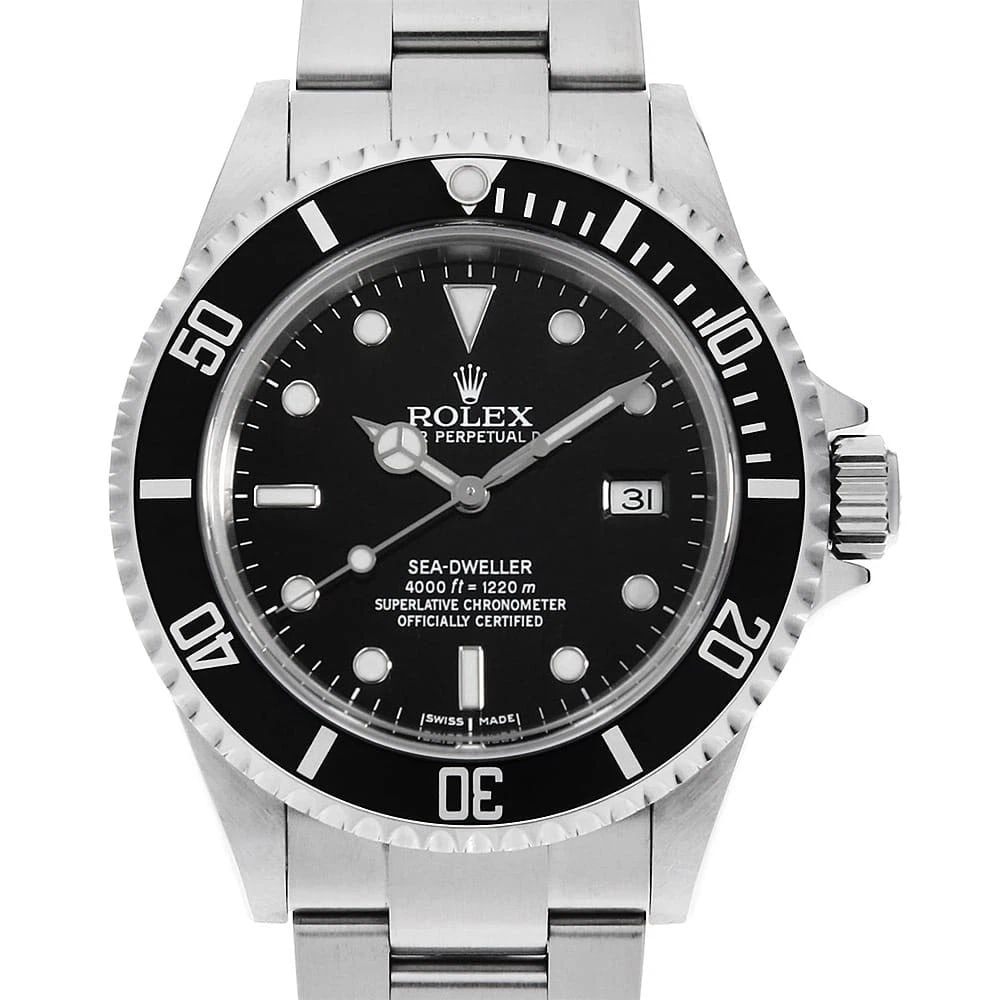 ROLEX SEA DWELLER BLACK WATCH: ROLEX SEA DWELLER black Watch Brand: ROLEX Type: Wrist watch Material: Band Material Stainless Steel, Case Material Stainless Steel Color: Dial Color Black Size: Band Size 19.5cm (7.7inch),
