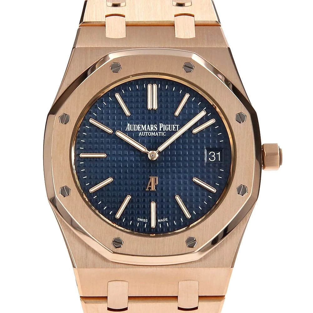 AUDEMARS PIGUET ROYAL OAK WATCH: AUDEMARS PIGUET Royal Oak Watch Brand: AUDEMARS PIGUET Type: Wrist watch Material: Band Material Pink Gold, Case Material Pink Gold Color: Dial Color Blue Size: Band Size 17.5cm (6.9inch),