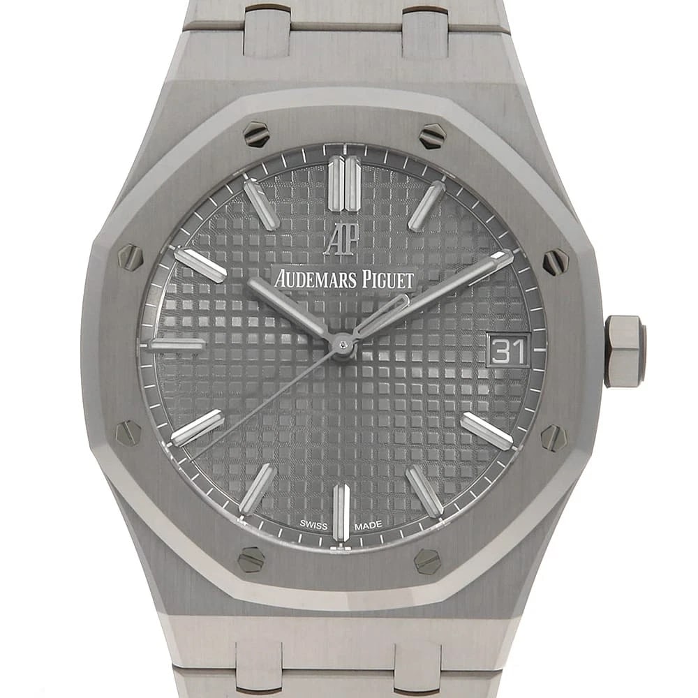 AUDEMARS PIGUET ROYAL OAK WATCH: AUDEMARS PIGUET Royal Oak Watch Brand: AUDEMARS PIGUET Type: Wrist watch Material: Band Material Stainless Steel, Case Material Stainless Steel Color: Dial Color Gray Size: Band Size 19cm