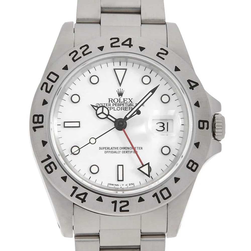 ROLEX EXPLORER WHITE ALL TRITIUM SINGLE WATCH: ROLEX Explorer white All tritium single Watch Brand: ROLEX Type: Wrist watch Material: Band Material Stainless Steel, Case Material Stainless Steel Color: Dial Color White Size: Band Size