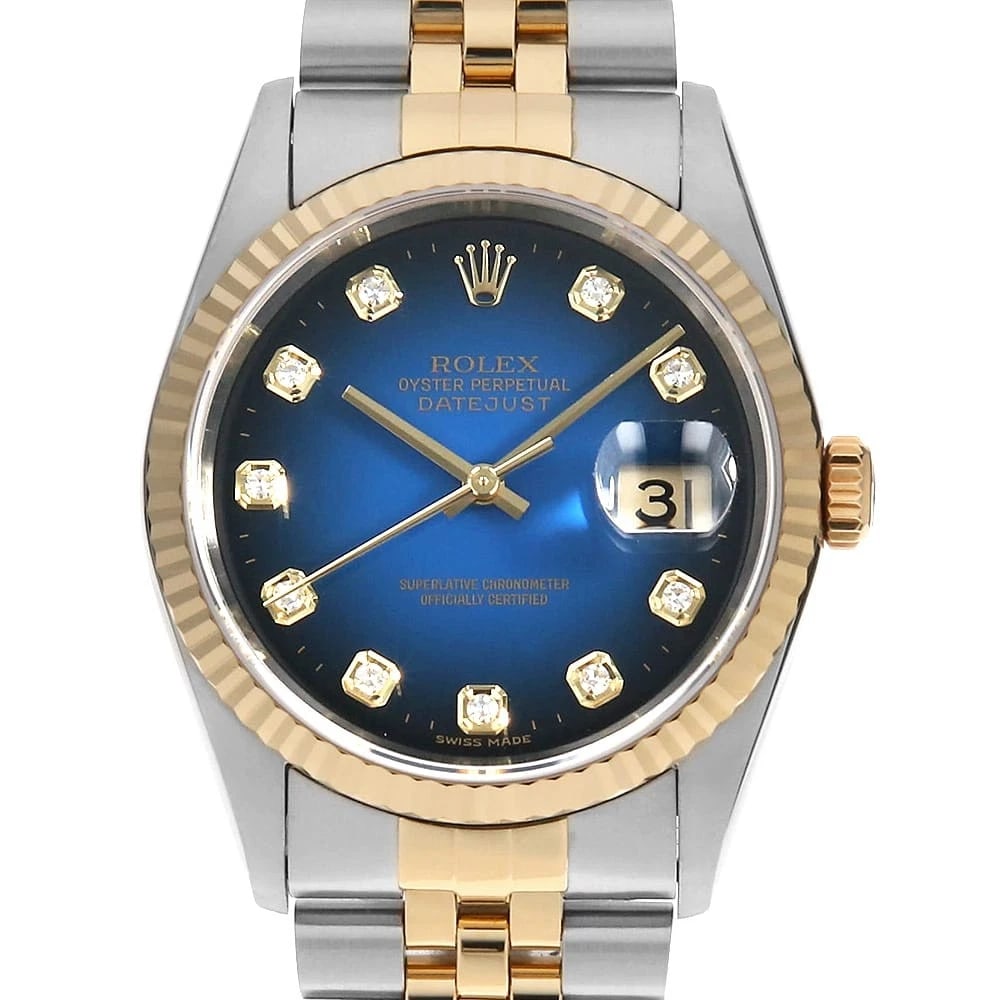 ROLEX DATEJUST DIAMOND BLUE GRADATION WATCH: ROLEX Datejust Diamond blue Gradation Watch Brand: ROLEX Type: Wrist watch Material: Band Material Stainless Steel/Yellow Gold, Case Material Stainless Steel/Yellow Gold Color: Dial Color Blue 