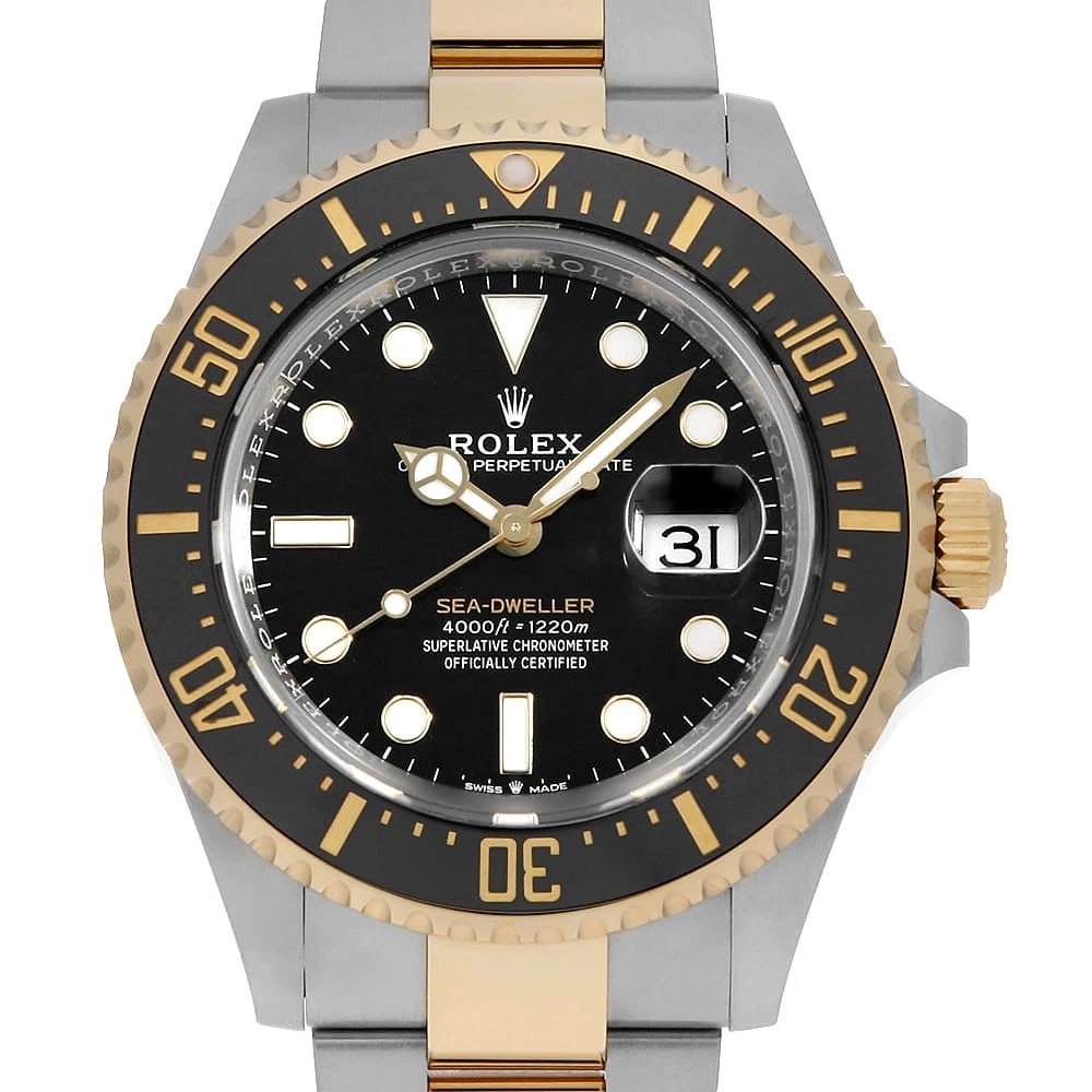 ROLEX SEA DWELLER BLACK WATCH: ROLEX SEA DWELLER black Watch Brand: ROLEX Type: Wrist watch Material: Band Material Stainless Steel/Yellow Gold, Case Material Stainless Steel/Yellow Gold Color: Dial Color Black Size: Band