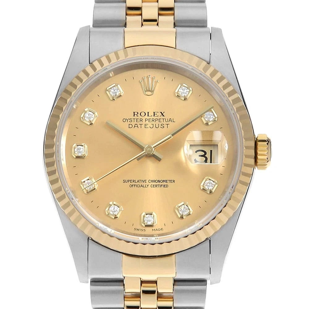 ROLEX DATEJUST DIAMOND CHAMPAGNE WATCH: ROLEX Datejust Diamond Champagne Watch Brand: ROLEX Type: Wrist watch Material: Band Material Stainless Steel/Yellow Gold, Case Material Stainless Steel/Yellow Gold Color: Dial Color Champagne Gold