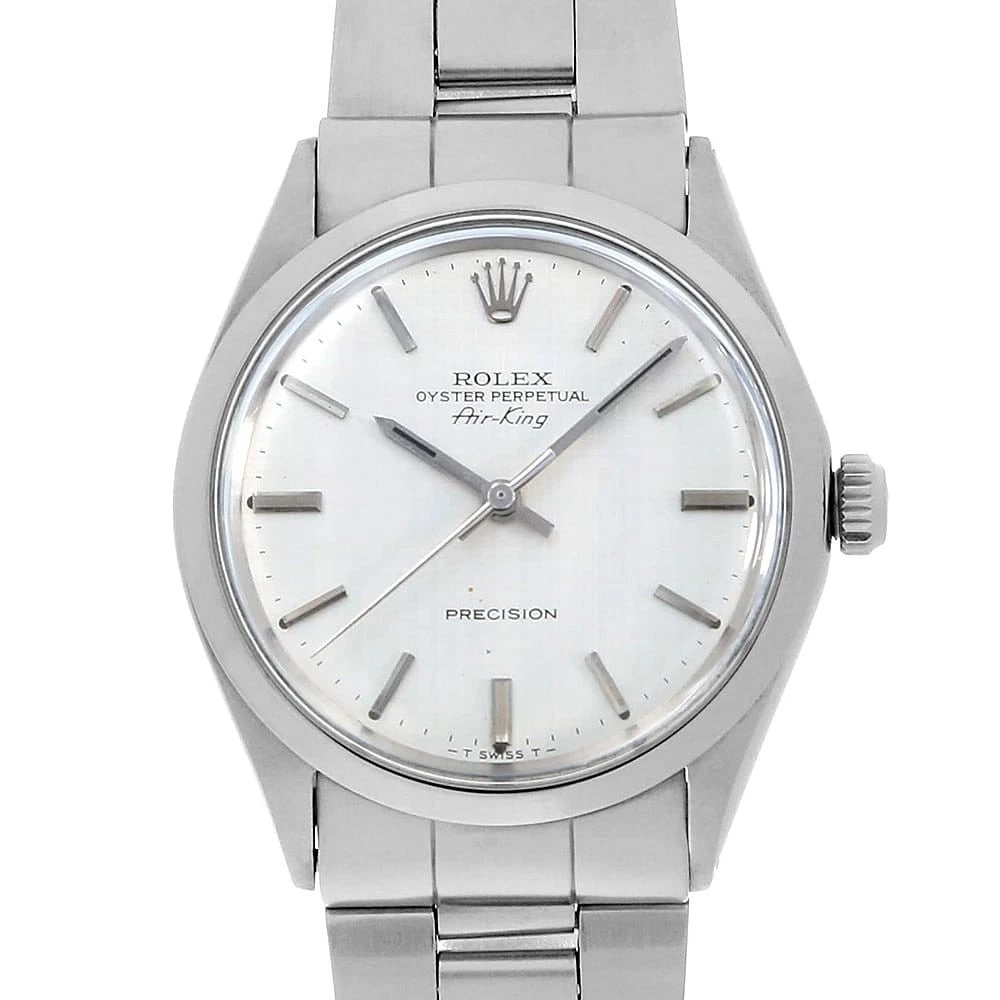 ROLEX AIR KING SILVER LINEN ANTIQUE WATCH: ROLEX Air king Silver Linen antique Watch Brand: ROLEX Type: Wrist watch Material: Band Material Stainless Steel, Case Material Stainless Steel Color: Dial Color Silver Size: Band Size 18.5cm