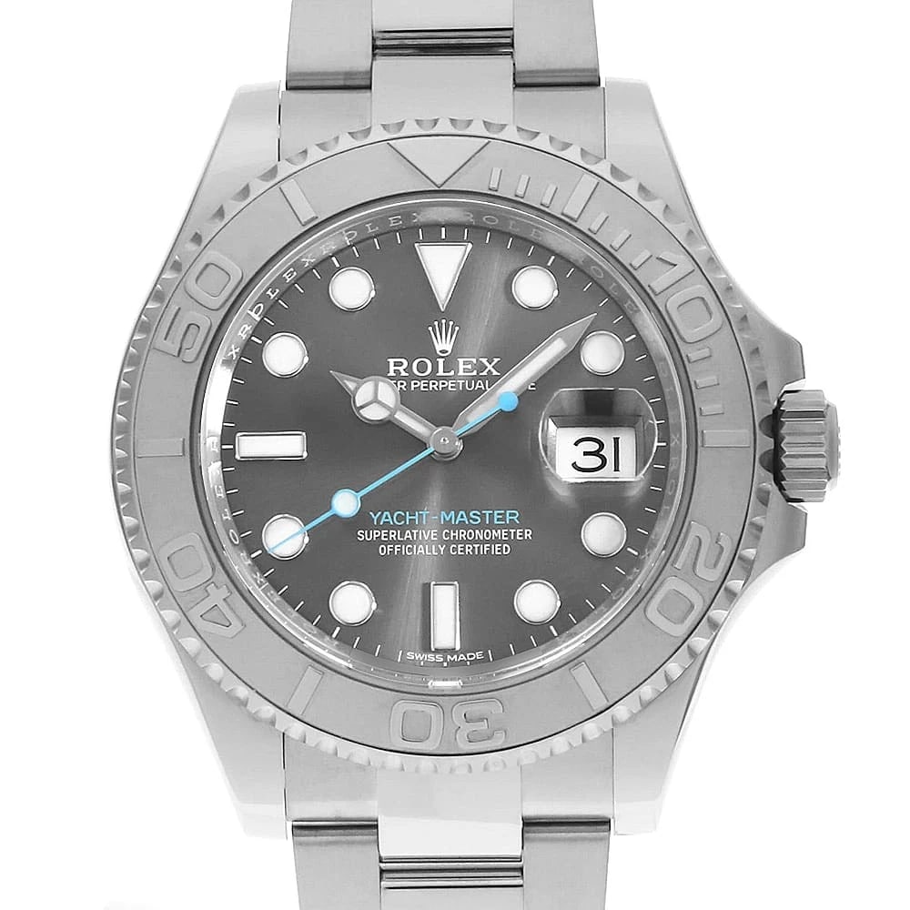ROLEX YACHT MASTER ROLESIUM SLATE WATCH: ROLEX Yacht Master Rolesium slate Watch Brand: ROLEX Type: Wrist watch Material: Band Material Stainless Steel, Case Material Stainless Steel/Platinum Color: Dial Color Slate Size: Band Size