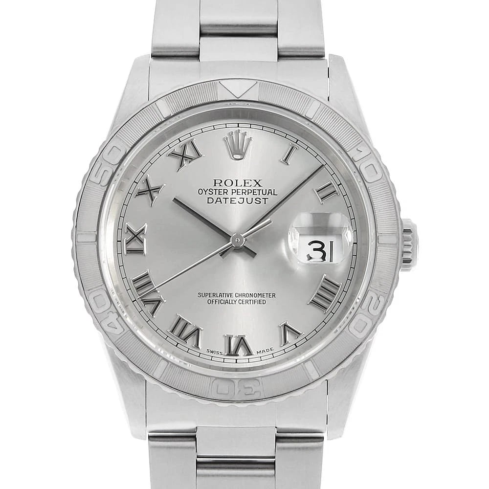 ROLEX DATEJUST THUNDERBIRD GRAY ROMAN ROW OYSTER BRACELET WATCH: ROLEX Datejust Thunderbird gray Roman row oyster bracelet Watch Brand: ROLEX Type: Wrist watch Material: Band Material Stainless Steel, Case Material Stainless Steel/White gold Color: Dial Color Gr