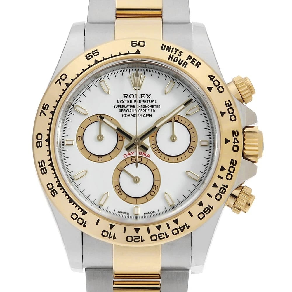ROLEX COSMOGRAPH DAYTONA WHITE WATCH: ROLEX Cosmograph Daytona white Watch Brand: ROLEX Type: Wrist watch Material: Band Material Stainless Steel/Yellow Gold, Case Material Stainless Steel/Yellow Gold Color: Dial Color White Size: