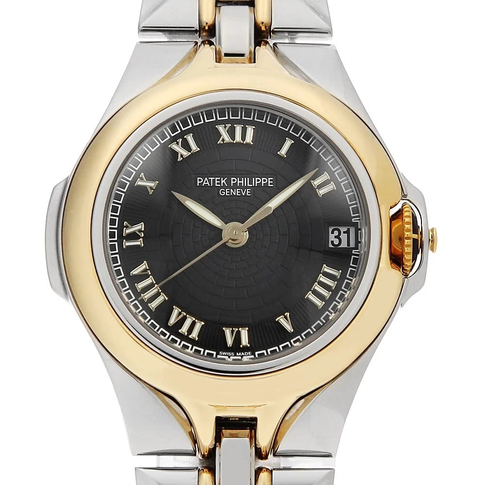 PATEK PHILIPPE SCULPTURE WATCH: PATEK PHILIPPE Sculpture Watch Brand: PATEK PHILIPPE Type: Wrist watch Material: Band Material Stainless Steel/Yellow Gold, Case Material Stainless Steel/Yellow Gold Color: Dial Color Black 