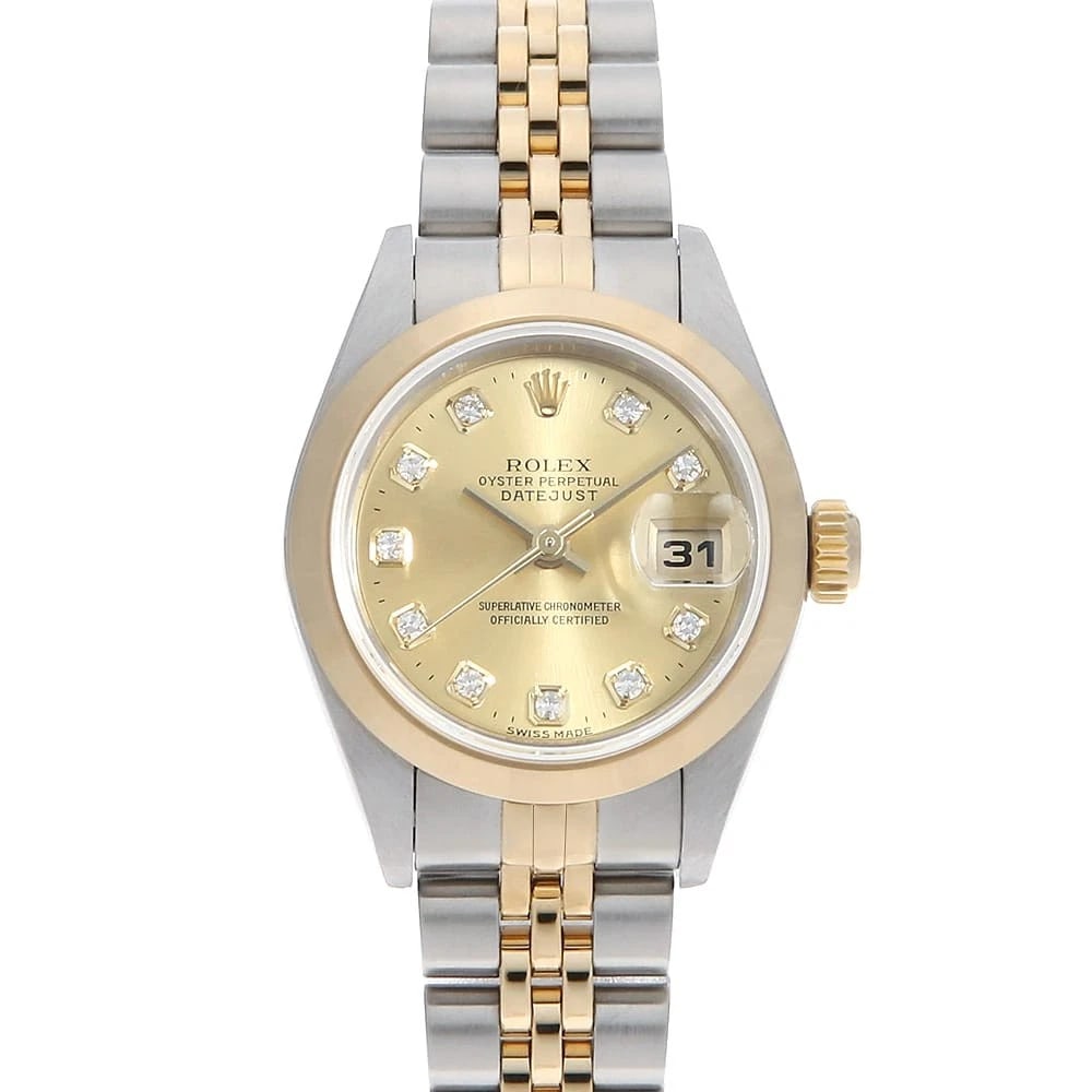 ROLEX DATEJUST DIAMOND CHAMPAGNE ROW JUBILEE BRACELET WATCH: ROLEX Datejust Diamond Champagne row jubilee bracelet Watch Brand: ROLEX Type: Wrist watch Material: Band Material Stainless Steel/Yellow Gold, Case Material Stainless Steel/Yellow Gold Color:
