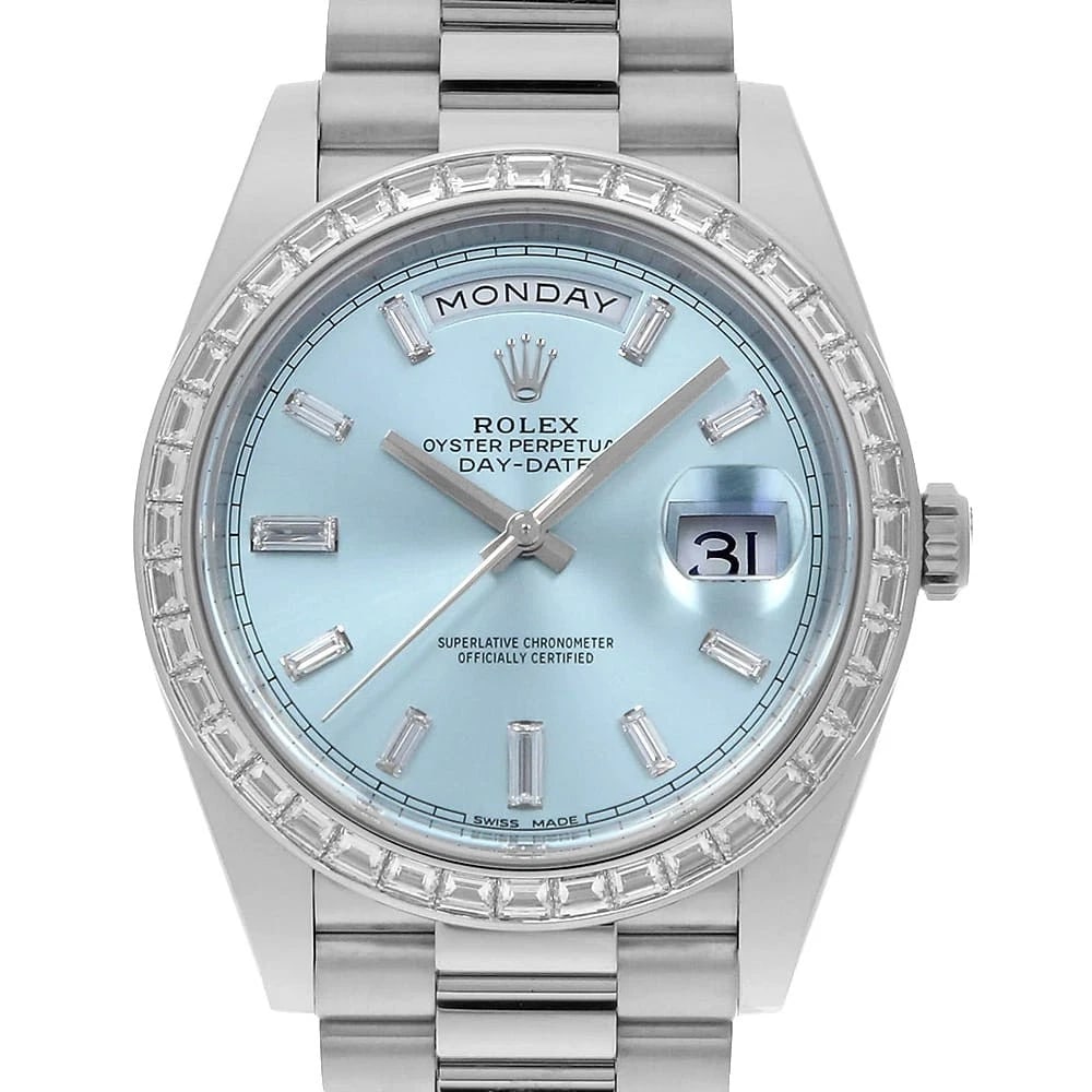 ROLEX DAY DATE BEZEL DIAMOND BAGUETTE ICE BLUE WATCH (1 of 6)