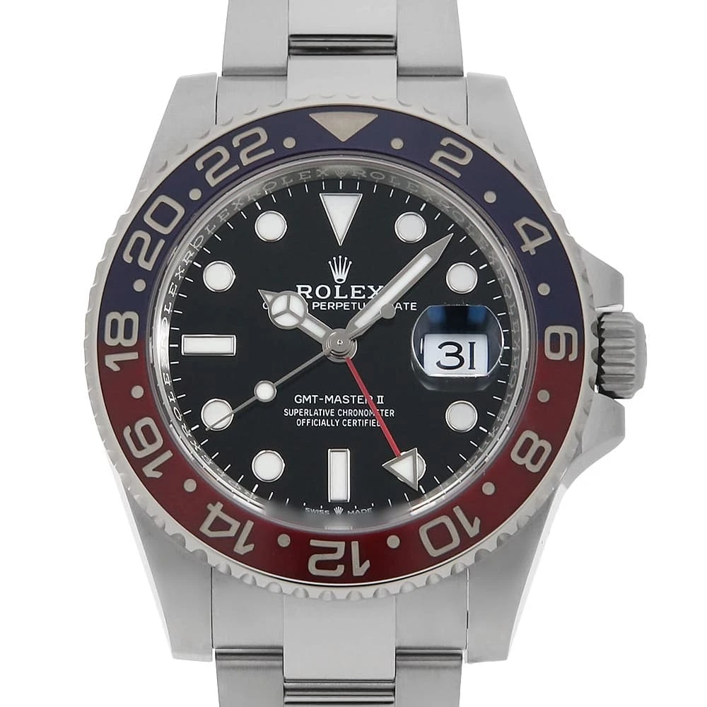 ROLEX GMT MASTER II BLACK 3 ROW OYSTER BRACELET WATCH: ROLEX GMT Master II black 3 row oyster bracelet Watch Brand: ROLEX Type: Wrist watch Material: Band Material Stainless Steel, Case Material Stainless Steel Color: Dial Color Black Size: Band Size