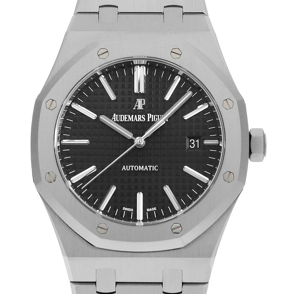 AUDEMARS PIGUET ROYAL OAK WATCH: AUDEMARS PIGUET Royal oak Watch Brand: AUDEMARS PIGUET Type: Wrist watch Material: Band Material Stainless Steel, Case Material Stainless Steel Color: Dial Color Black Size: Band Size 19cm (7.5inc