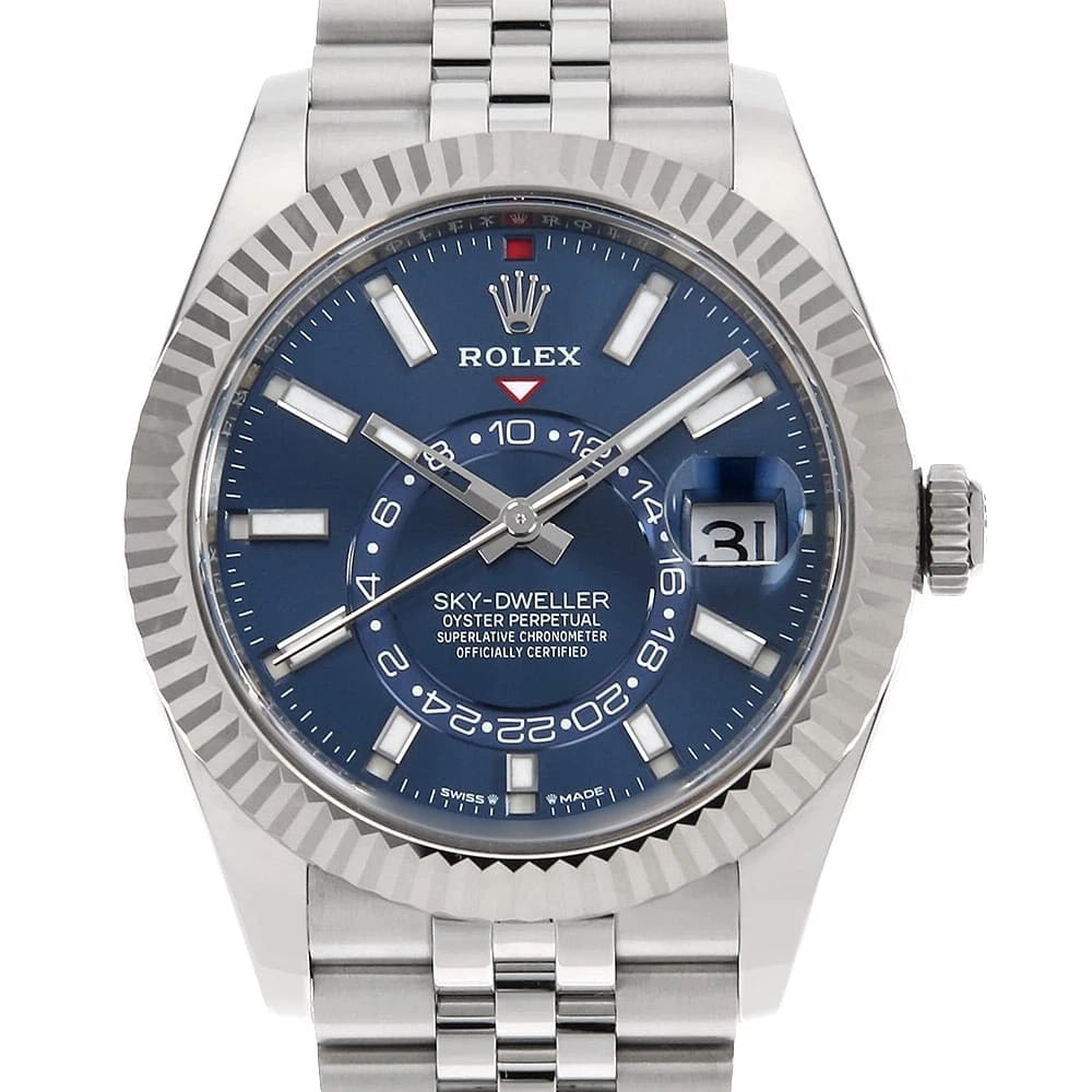 ROLEX SKY-DWELLER BLUE 5 ROW JUBILEE BRACELET WATCH: ROLEX SKY-DWELLER blue 5 row jubilee bracelet Watch Brand: ROLEX Type: Wrist watch Material: Band Material Stainless Steel, Case Material Stainless Steel/White gold Color: Dial Color Blue Size: Ba