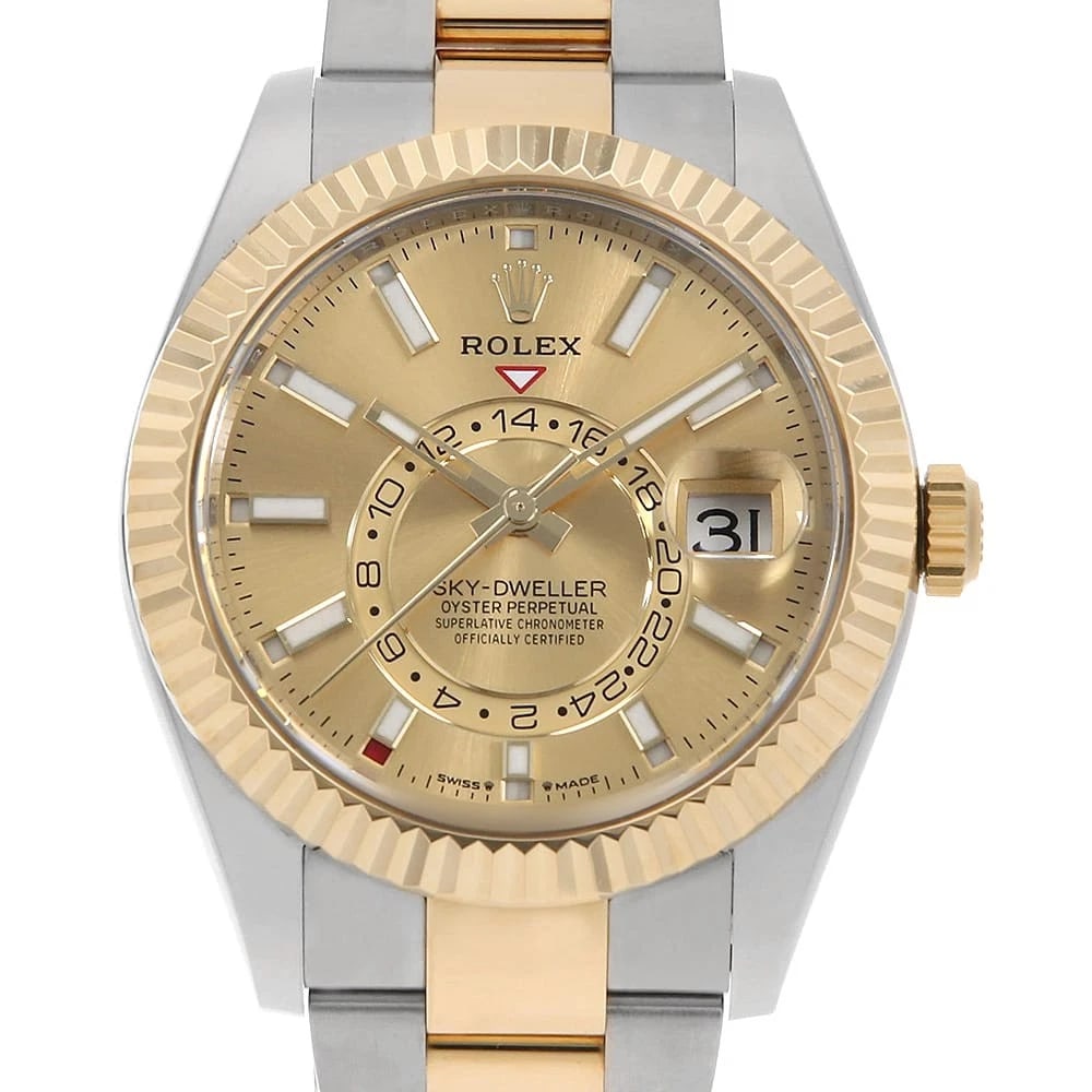 ROLEX SKY-DWELLER CHAMPAGNE 3 ROW OYSTER BRACELET WATCH (1 of 7)