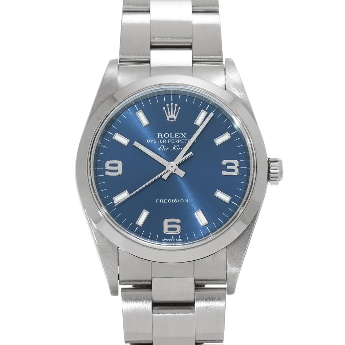 ROLEX AIR KING BLUE WATCH: ROLEX Air King blue WATCH Brand: ROLEX Type: Wristwatch Material: Band Material Stainless steel, Case Material Stainless steel Color: Dial Color blue Size: Case H/about 34mm W/about 34mm D/about 1