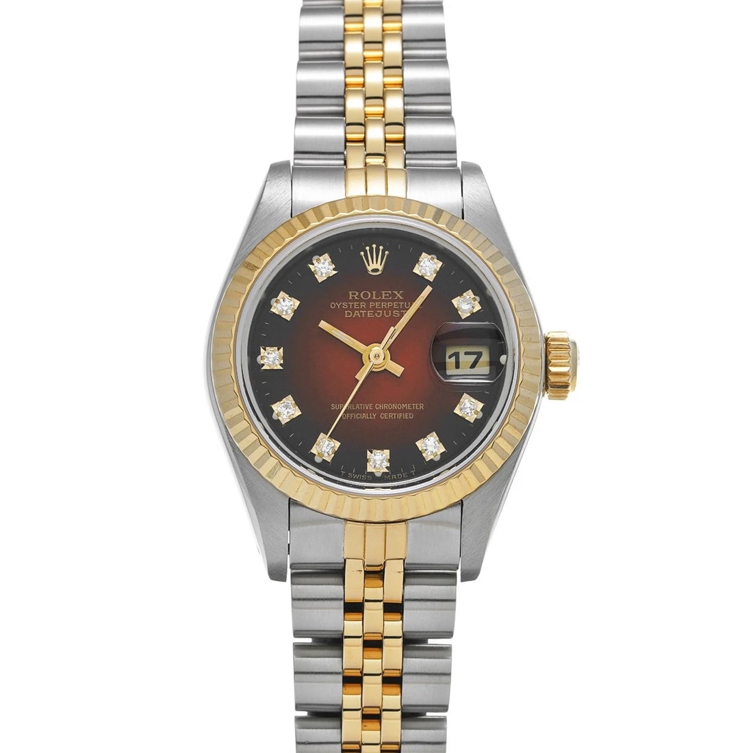 ROLEX DATEJUST CHERRY GRADATION DIAMOND WATCH: ROLEX Datejust cherry gradation diamond WATCH Brand: ROLEX Type: Wristwatch Material: Band Material Stainless steel/Yellow Gold, Case Material Stainless steel Color: Dial Color cherry gradation Si