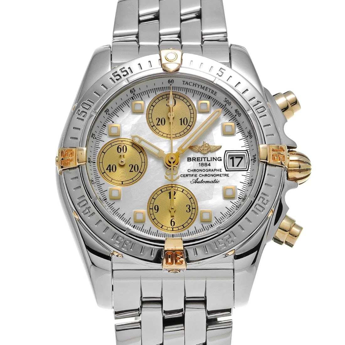BREITLING CHRONO WHITE SHELL WATCH (1 of 4)