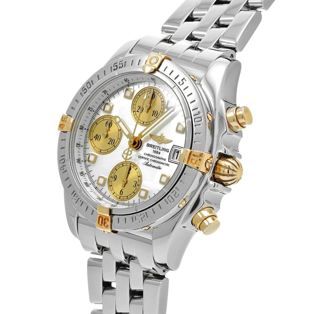 BREITLING CHRONO WHITE SHELL WATCH - 2