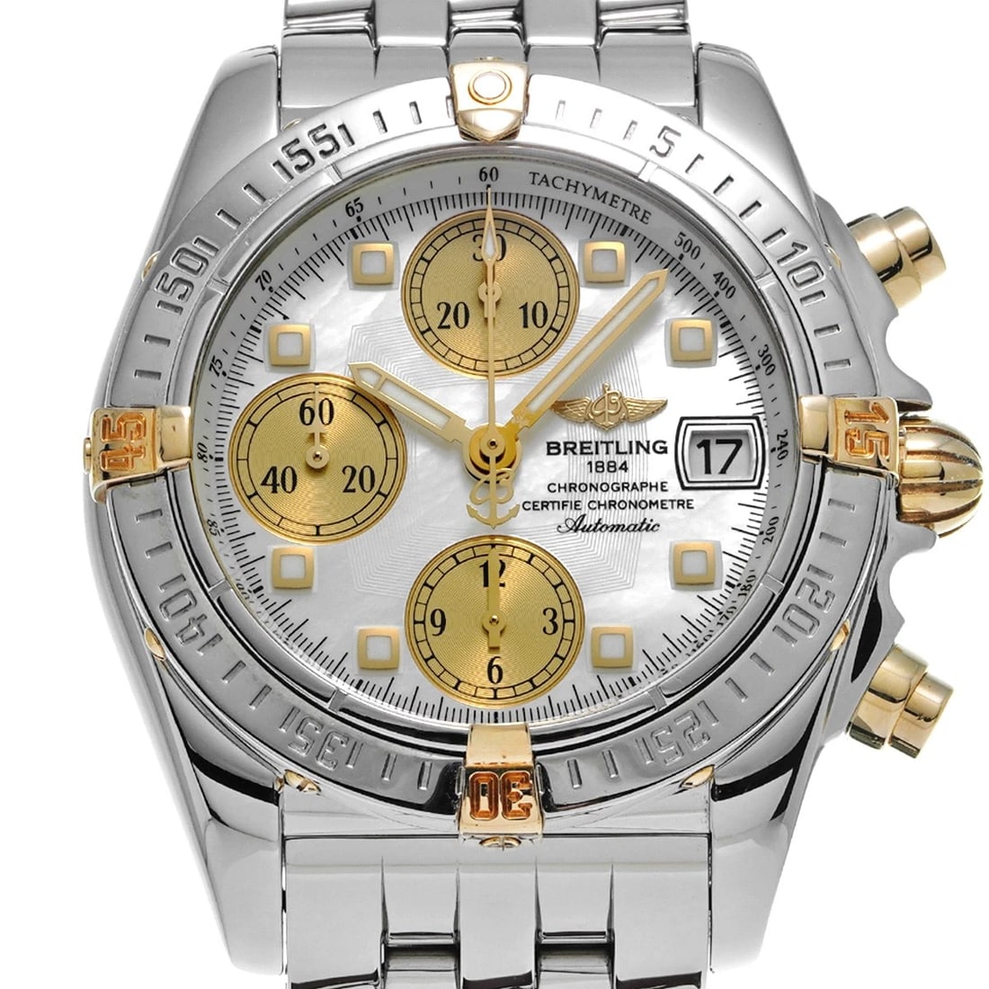 BREITLING CHRONO WHITE SHELL WATCH - 4