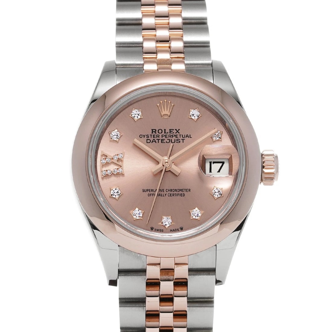 ROLEX DATEJUST ROSE COLOR DIAMOND WATCH: ROLEX Datejust Rose color diamond WATCH Brand: ROLEX Type: Wristwatch Material: Band Material Everrose gold/Stainless steel, Case Material Stainless steel Color: Dial Color Rose color Size: Case H