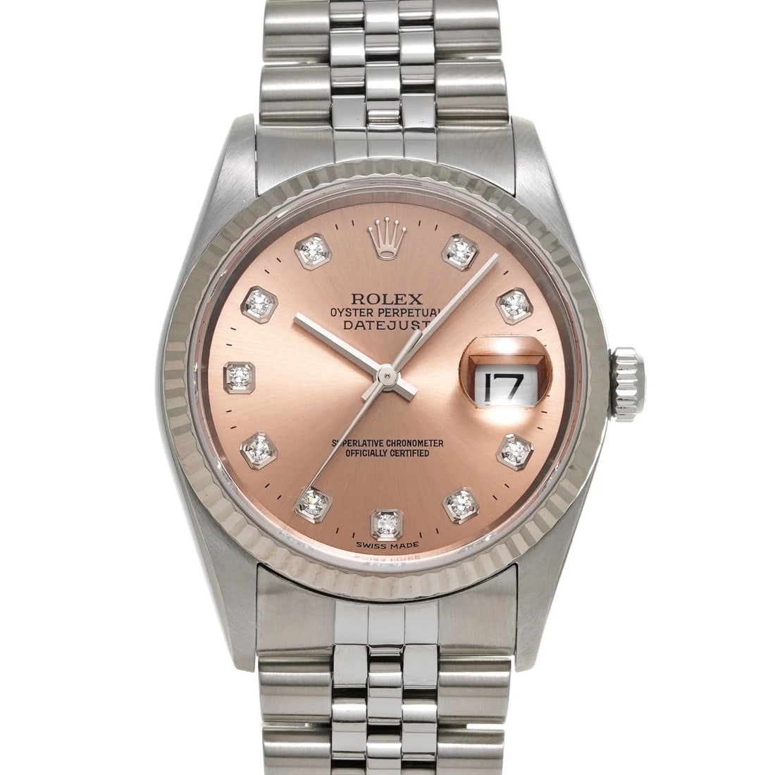 ROLEX DATEJUST PINK DIAMOND WATCH: ROLEX Datejust pink diamond WATCH Brand: ROLEX Type: Wristwatch Material: Band Material Stainless steel, Case Material Stainless steel Color: Dial Color pink Size: Case H/about 36mm W/about 36mm D