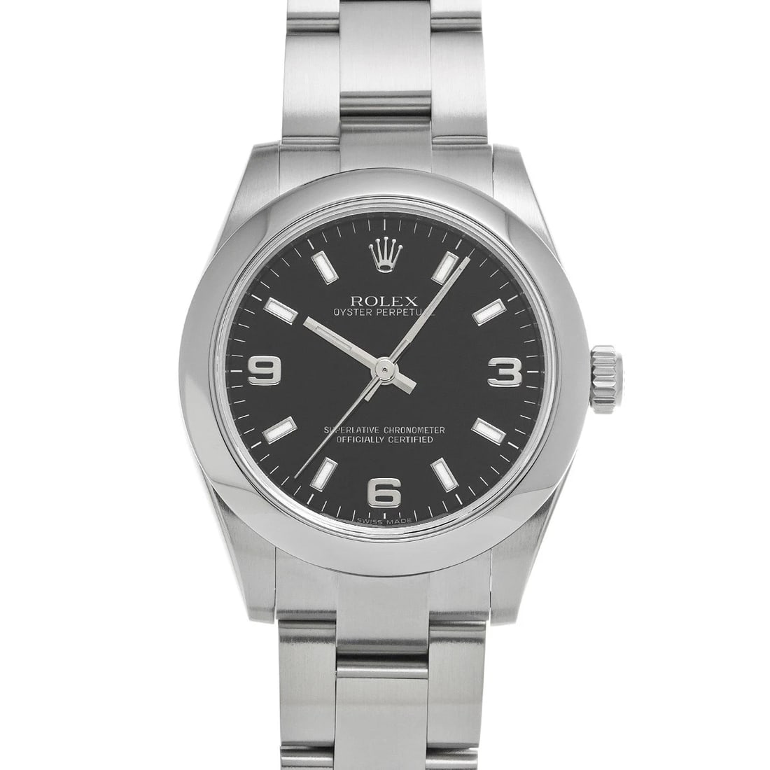 ROLEX OYSTER PERPETUAL BLACK WATCH: ROLEX Oyster Perpetual black WATCH Brand: ROLEX Type: Wristwatch Material: Band Material Stainless steel, Case Material Stainless steel Color: Dial Color black Size: Case H/about 31mm W/about